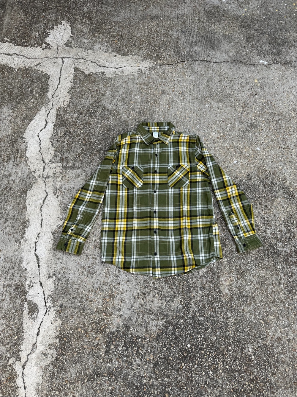 Men's Olive Green Plaid Button-Up Shirt